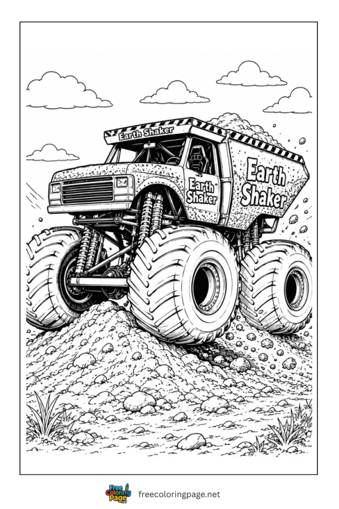 coloring page of earth shaker monster truck