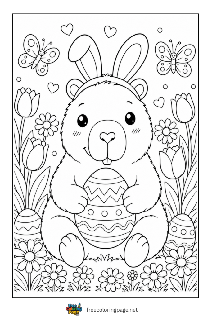 capybara holding easter egg coloring page