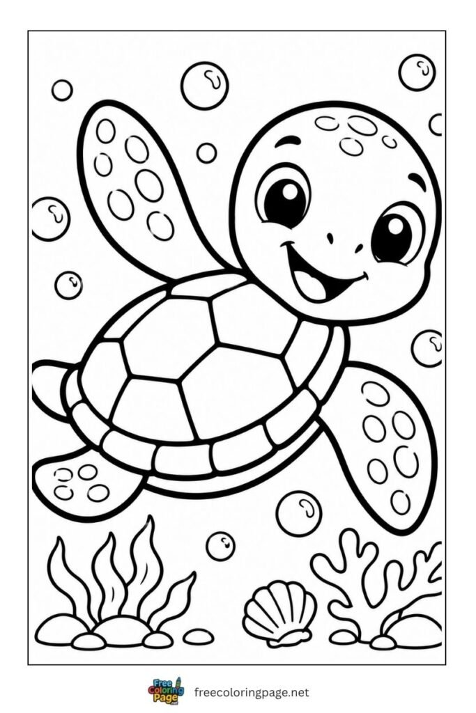 easy sea turtle coloring page- cute sea animals