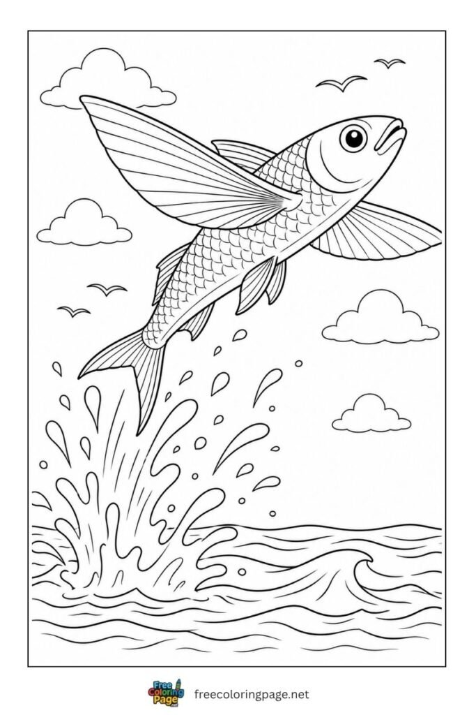 flying fish leaping coloring page- sea animals