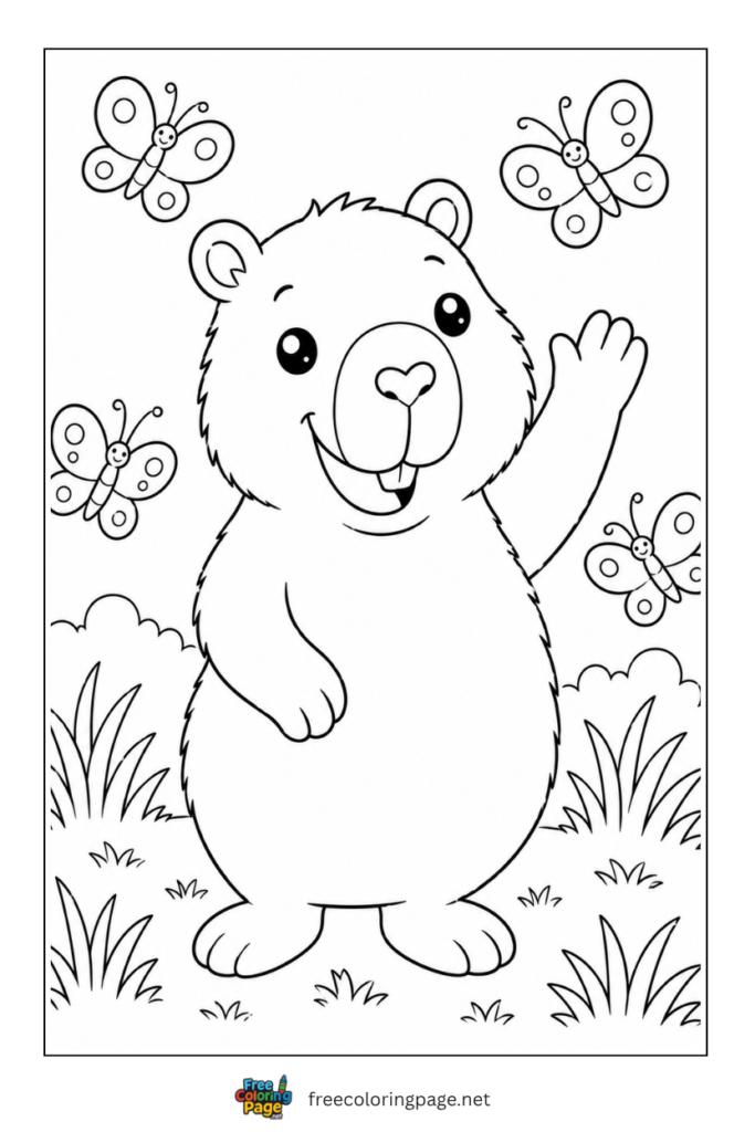 cartoon capybara  coloring page for kids