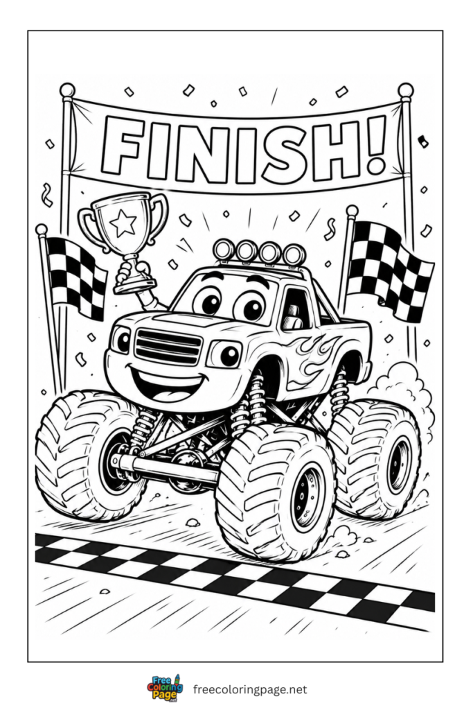 coloring page of winning monster truck