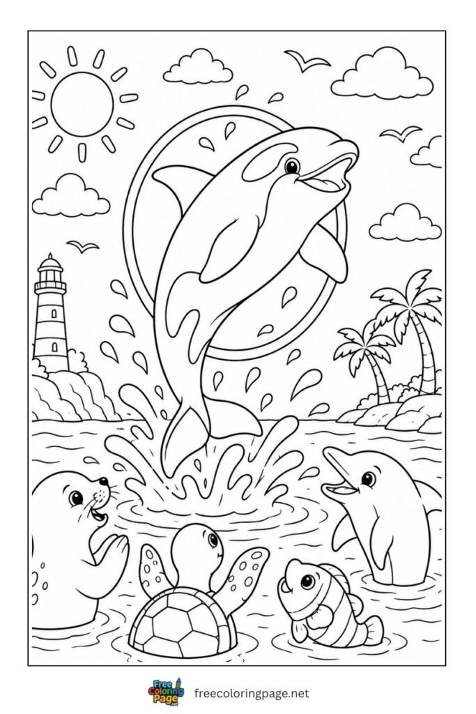 friendly orca whale coloring page- sea animals