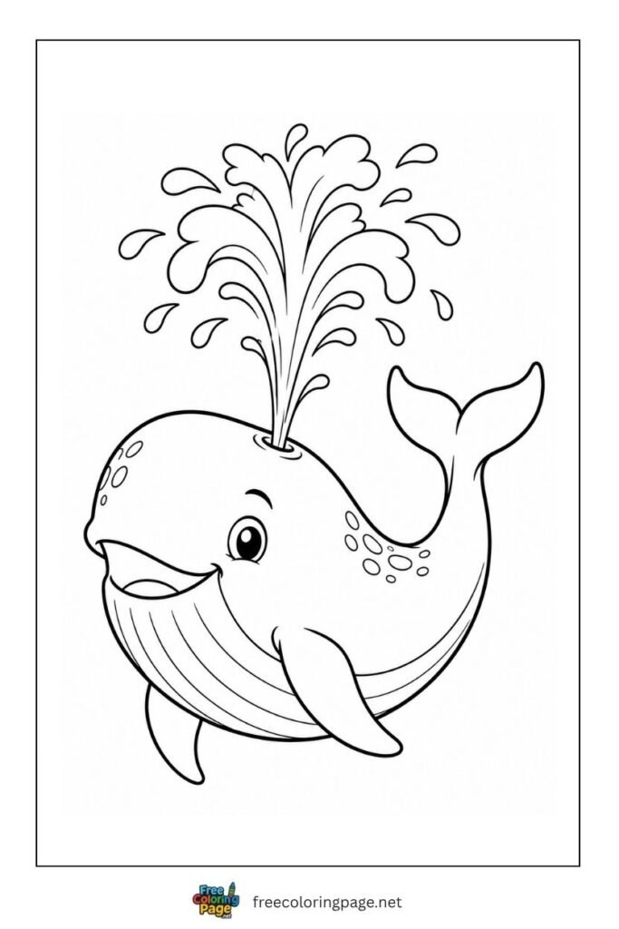 friendly whale spouting coloring page- sea animals