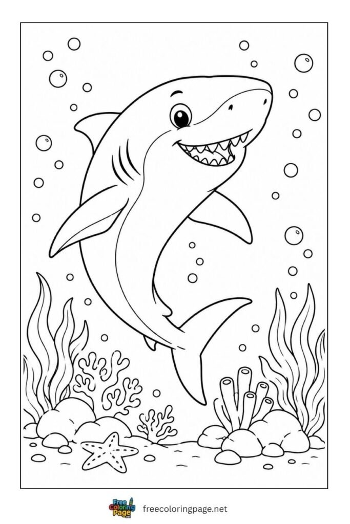 great white shark coloring page- sea animals