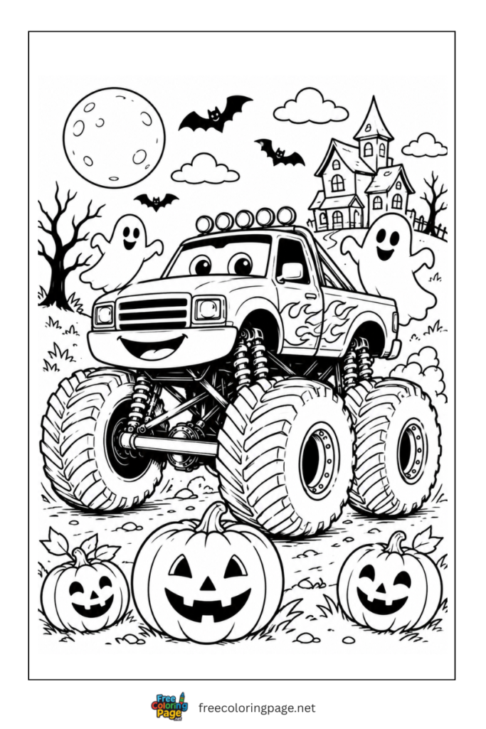 coloring page of halloween monster truck