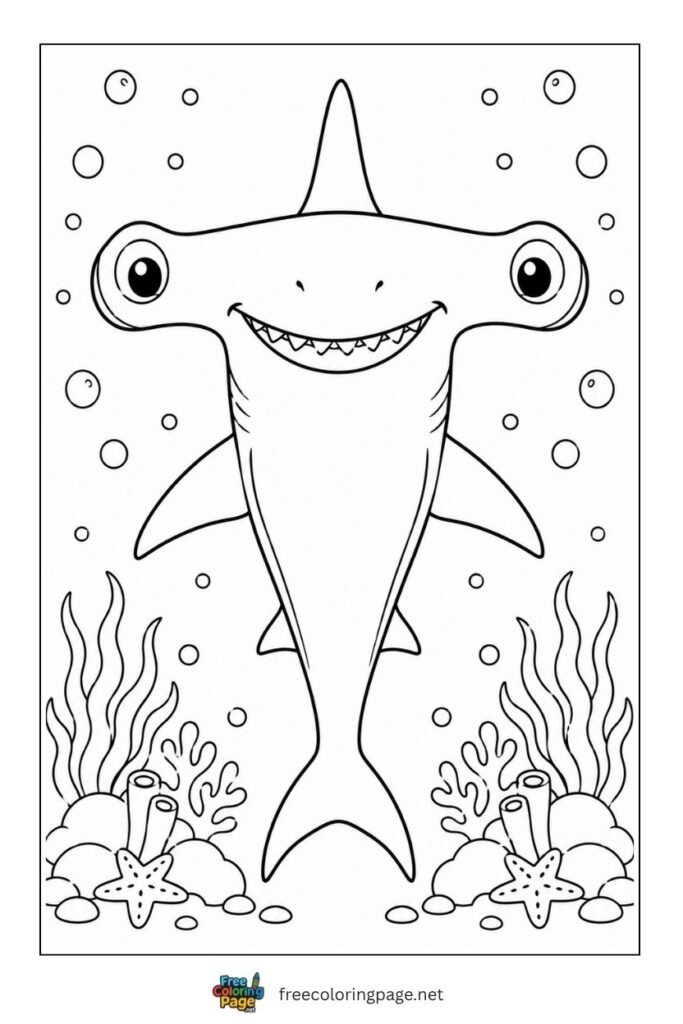 hammerhead shark coloring page- sea animals