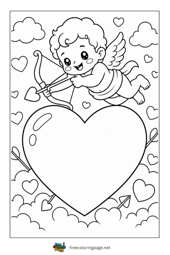 coloring page of heaart and angel