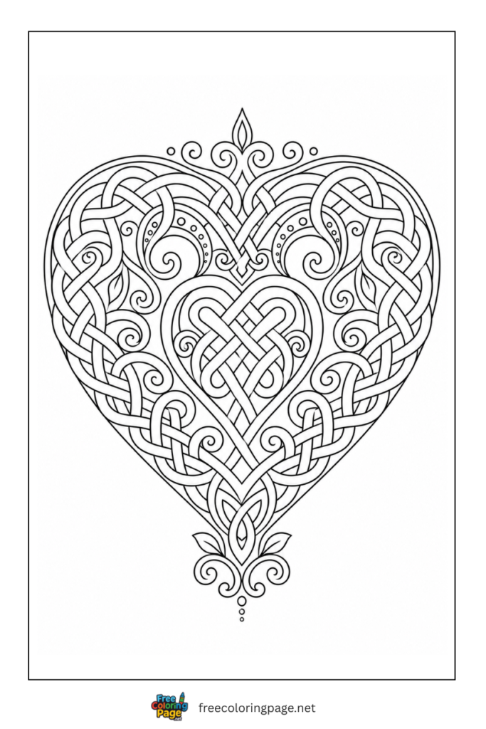 coloring page of celtic heart mandala