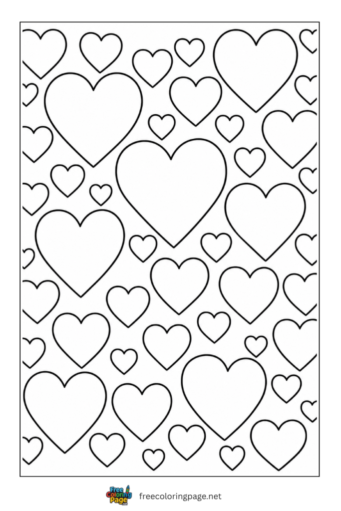 coloring page of full page hearts 