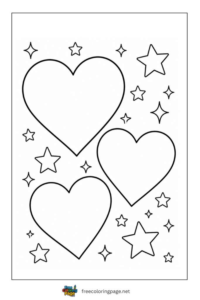 coloring page of hearts and stars 