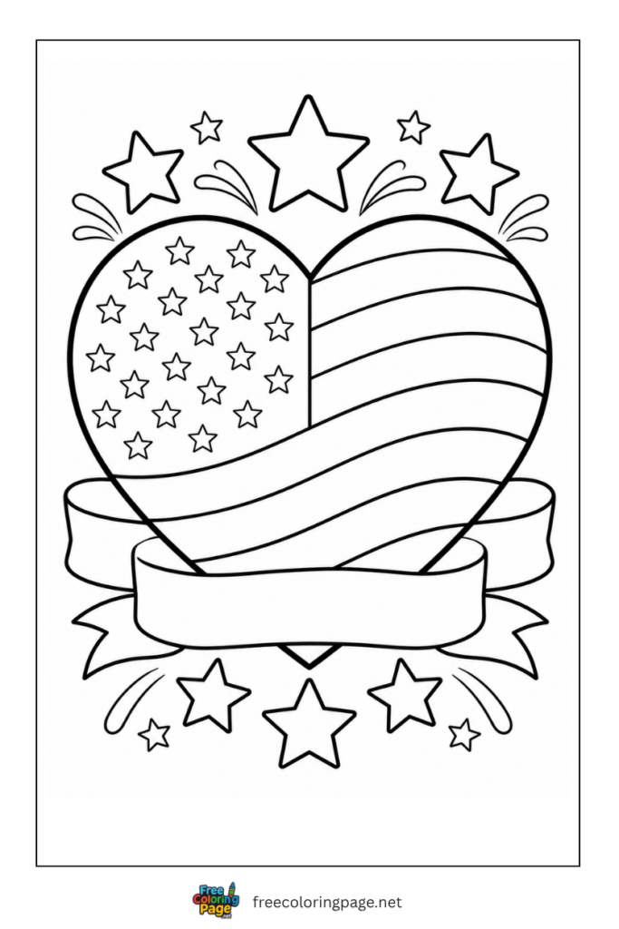 coloring page of heart shape usa flag