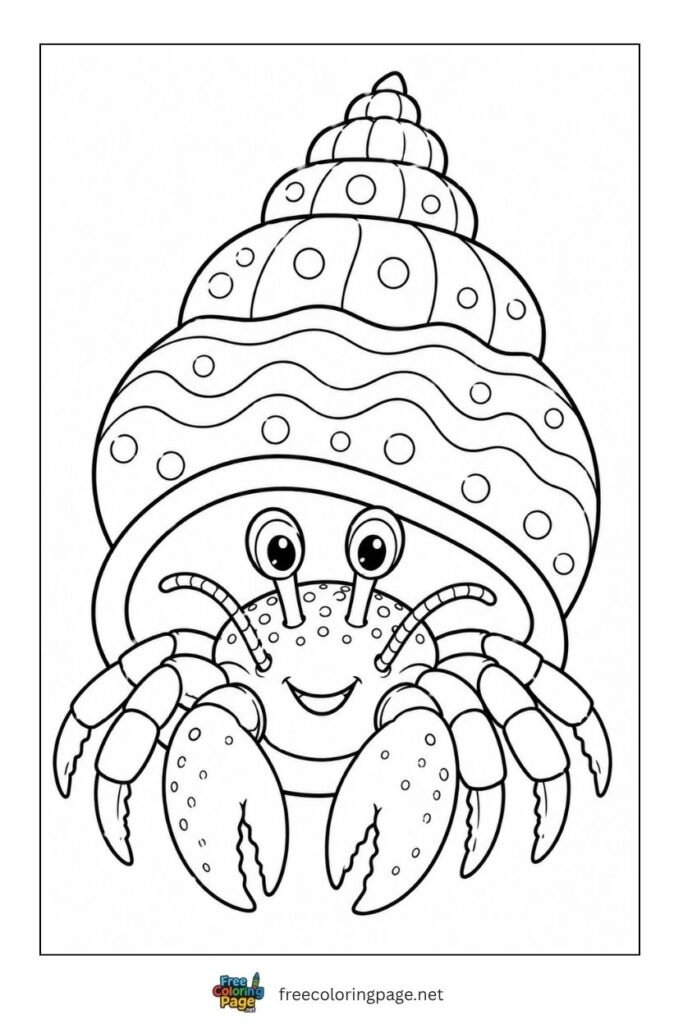 hermit crab spiral shell coloring page- sea animals