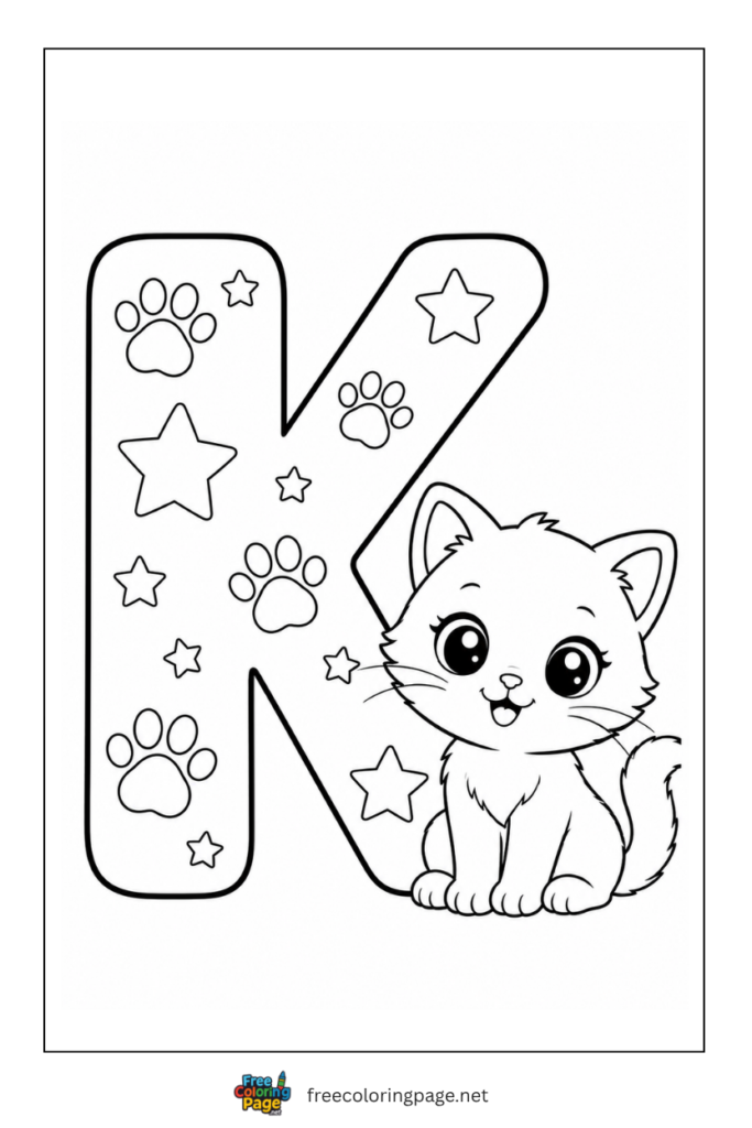 coloring page of K for kitten