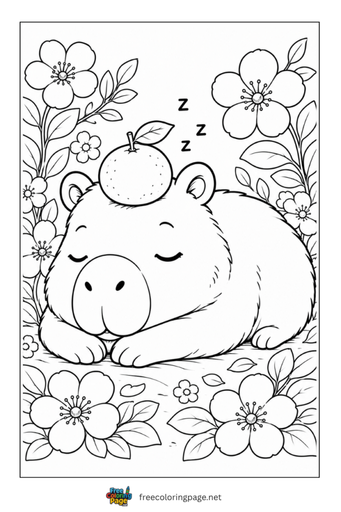 capybara with orange on head coloring page