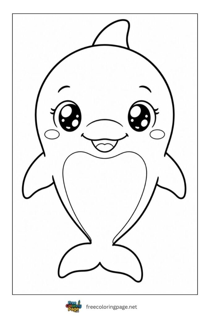 kawaii chibi dolphin coloring page- cute sea animals