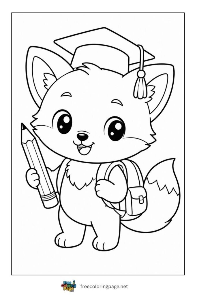 kawaii fox with backpack- back to school
