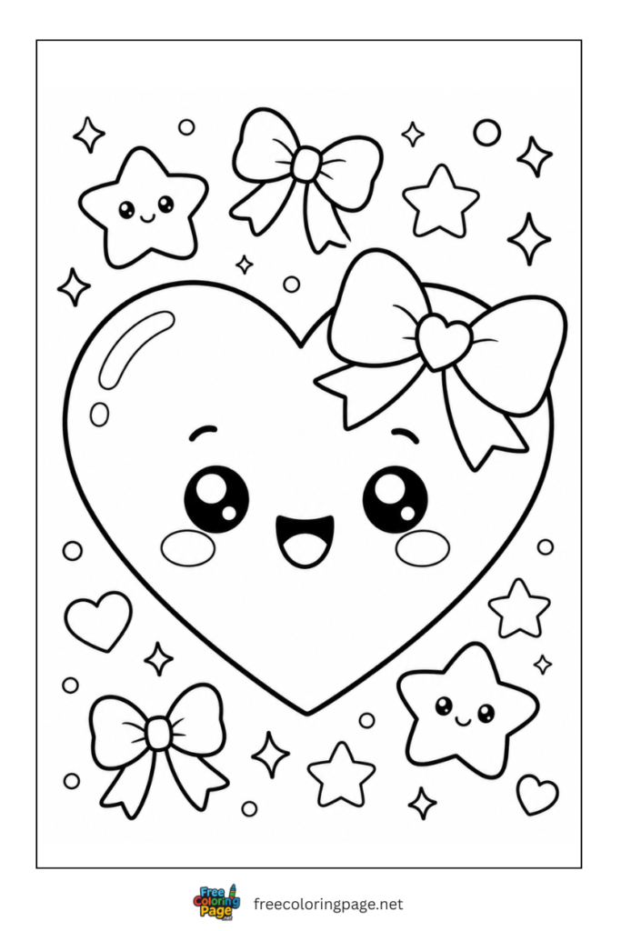 coloring page of cute kawaii heart