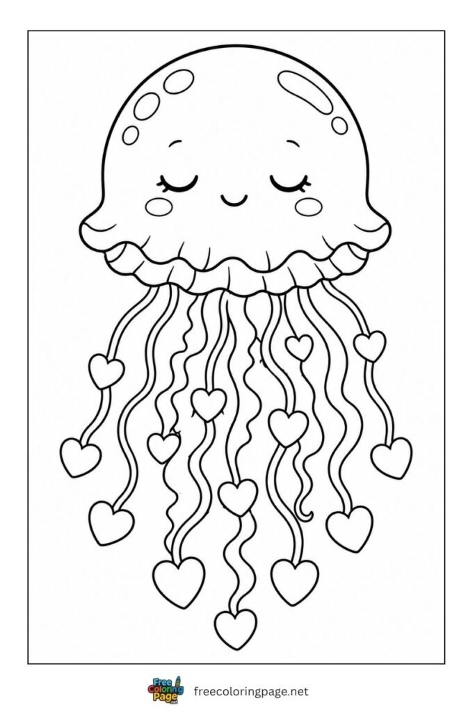 kawaii jellyfish coloring page- cute sea animals