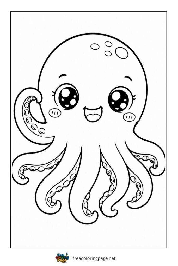kawaii octpous coloring page- cute sea animals