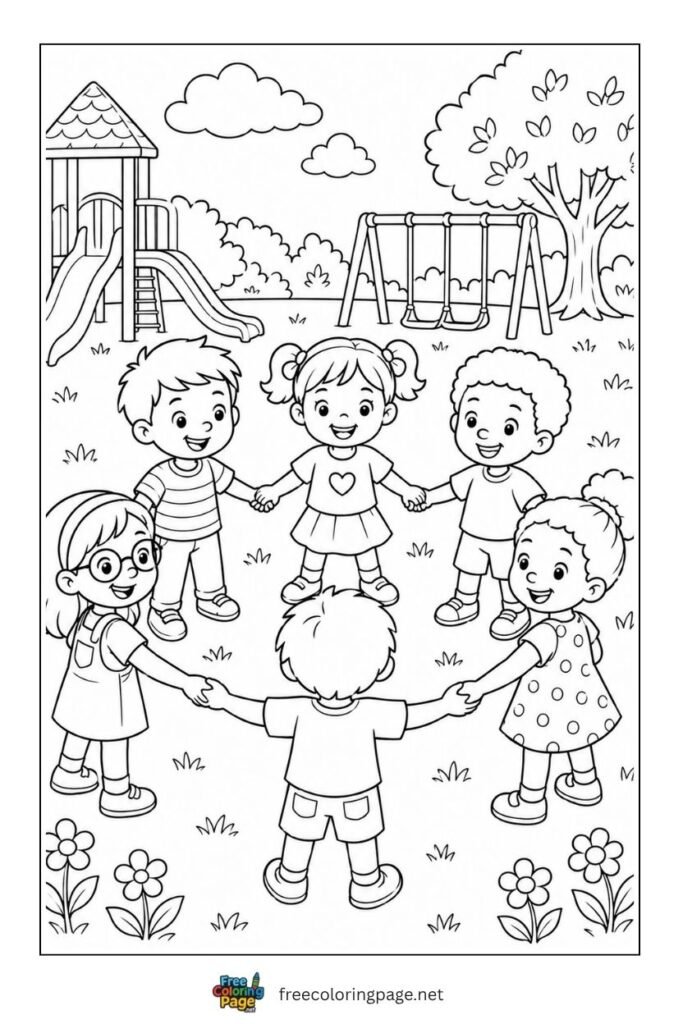 kids circle playground coloring page