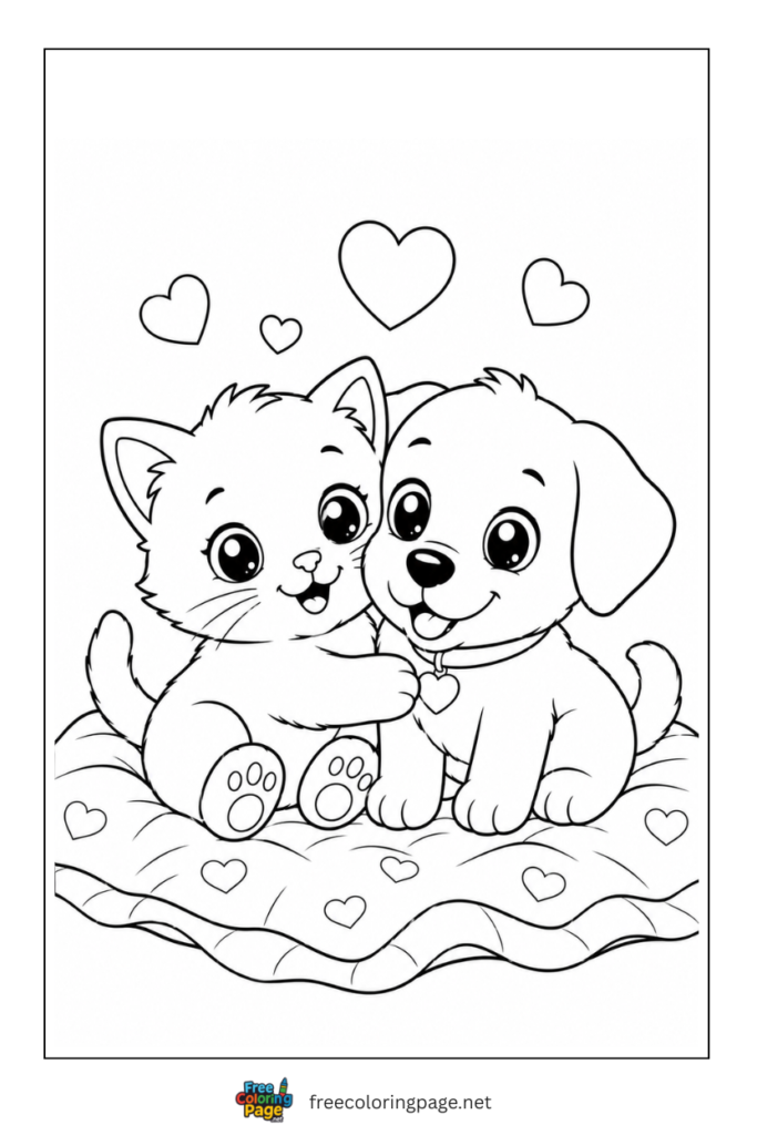 coloring page of kitten and puppy together