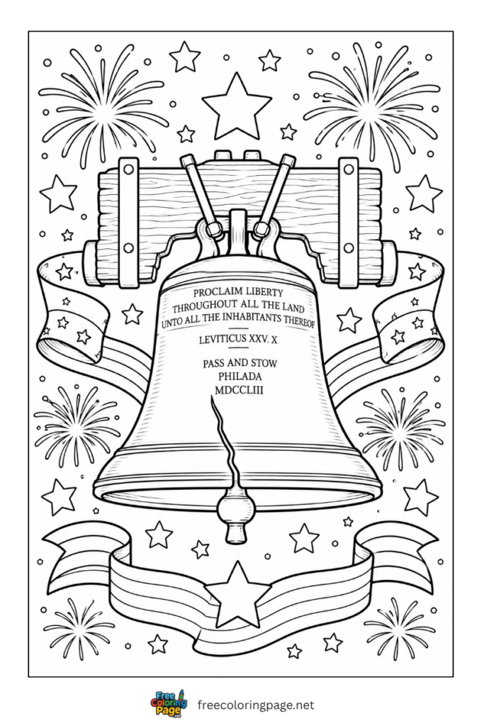 coloring page of big liberty bell for USA 4th july
