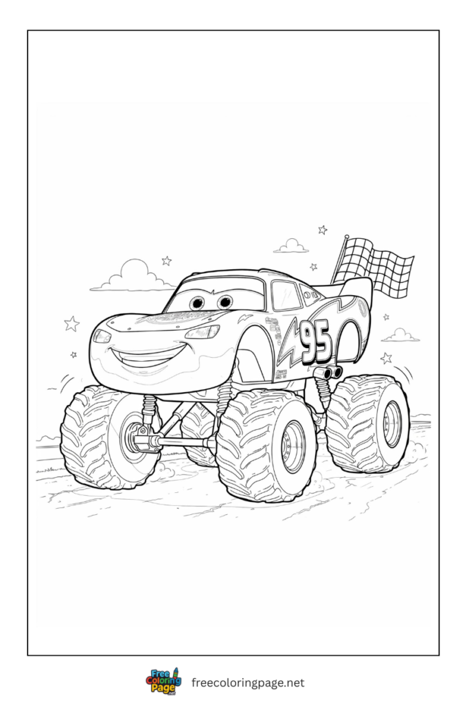 coloring page of monster truck cute light mcqueen