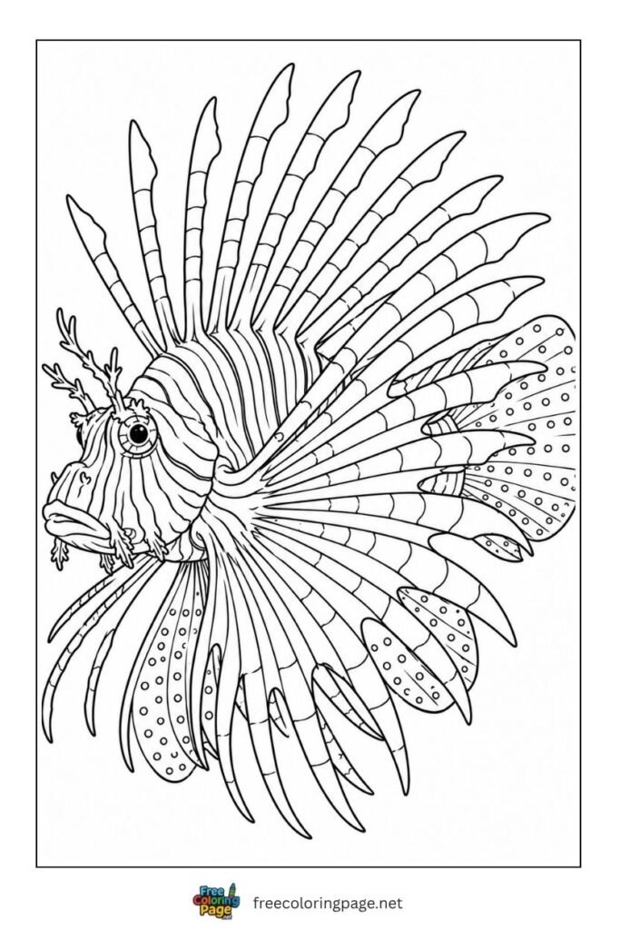 lionfish spiky fins coloring page- sea animals
