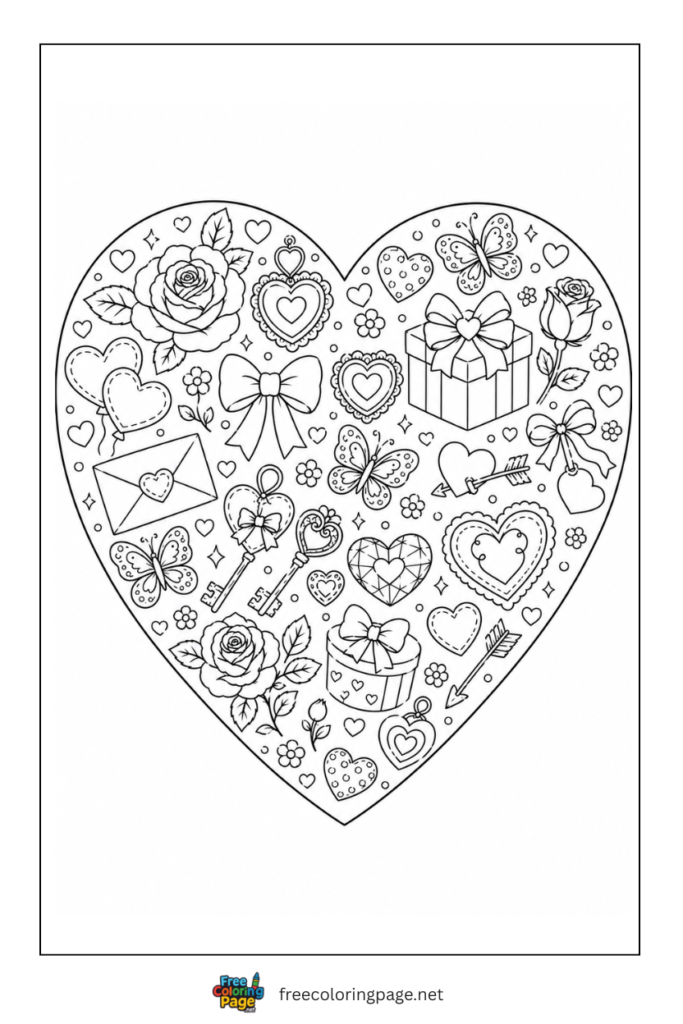 coloring page of love heart doodle