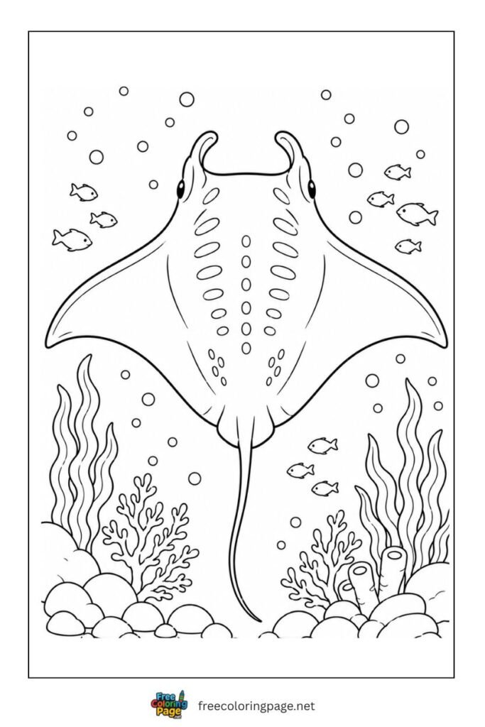 manta ray gliding coloring page- sea animals