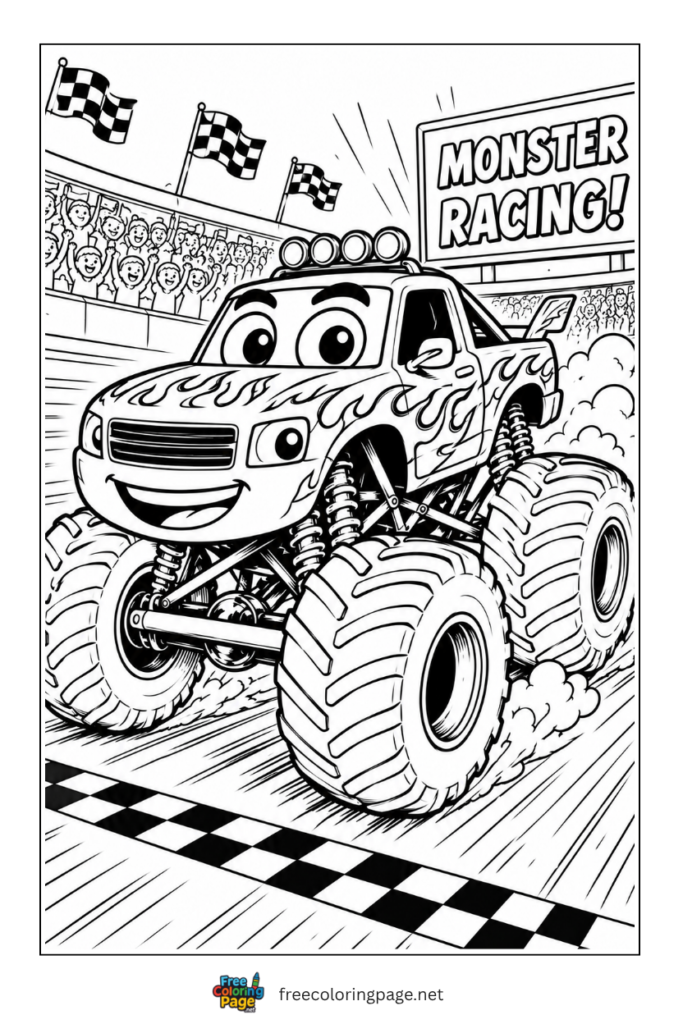 coloring page of racing monter truck