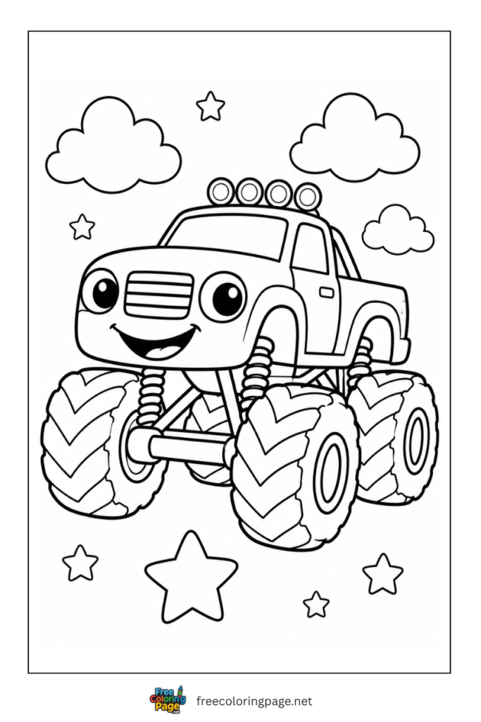coloring page of cute monster truck