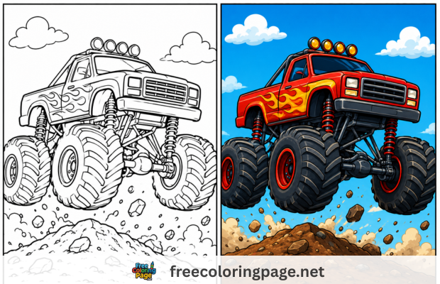 monster truck coloring pages colored vs dawing