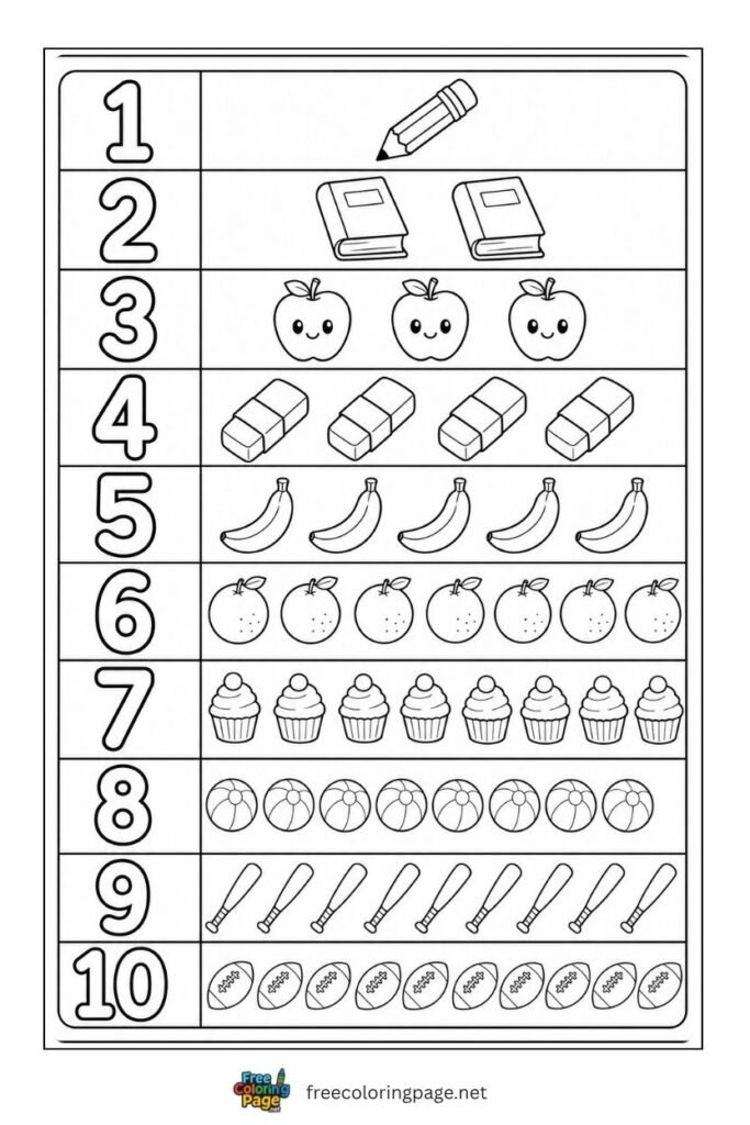 number 1-10 coloring page - class poster