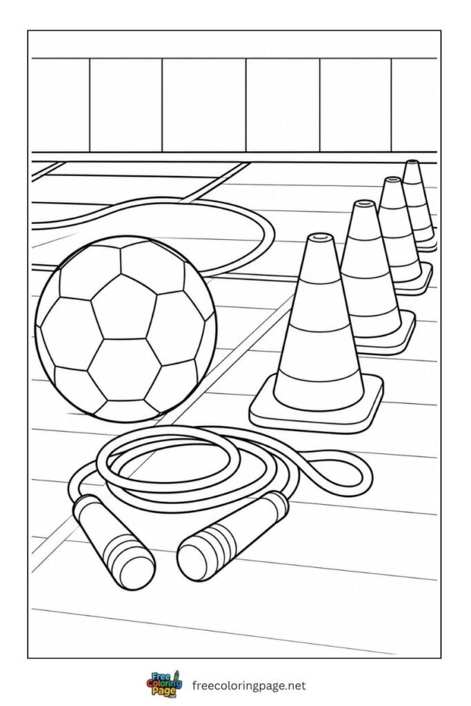 pe gym class equipments coloring page- sports fun