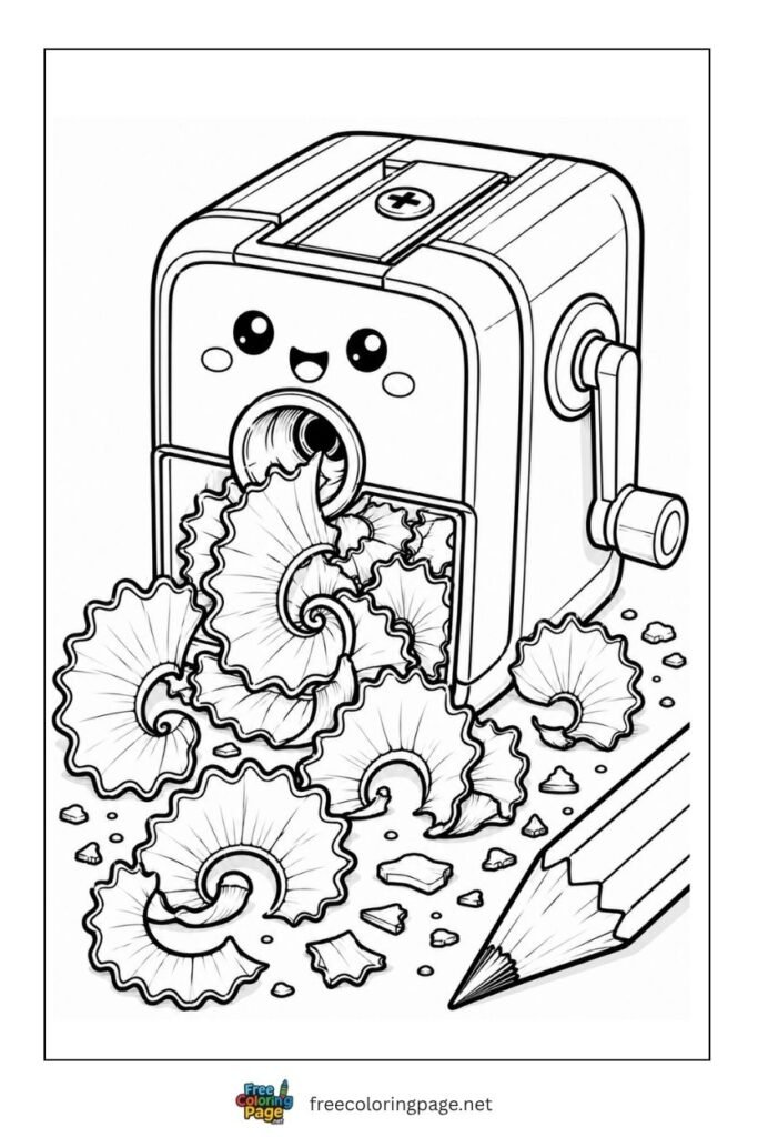 kawaii pencil sharpener shavings coloring page