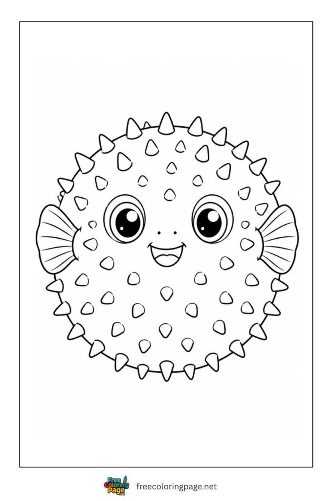 pufferfish puffed up coloring page- sea animals