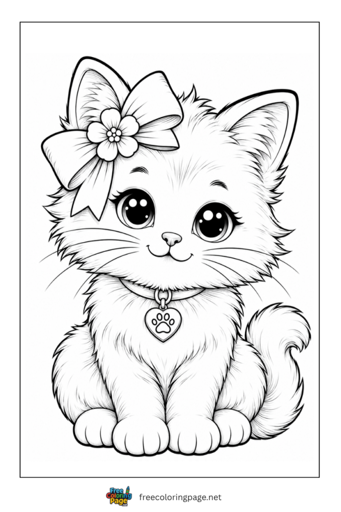 coloring page of cute real kitten sitting