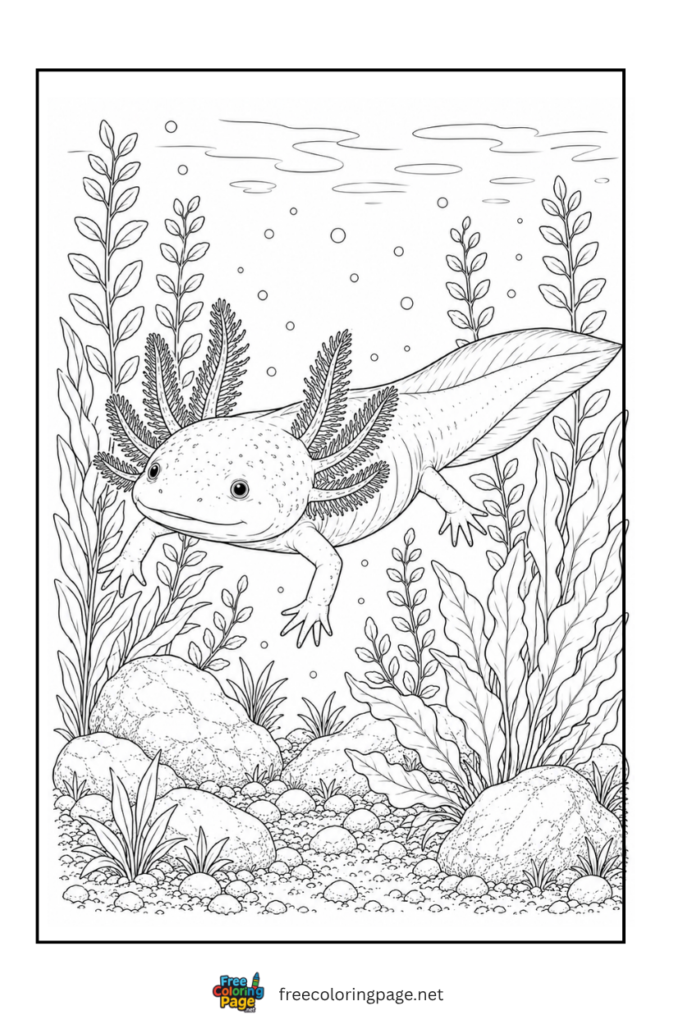 realistic axolotl coloring pages for adults