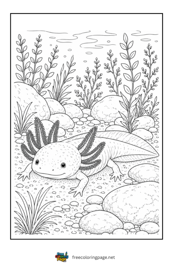 super realistic axolotl coloring page for adults