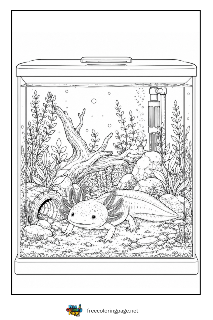 realistic axolotl in glass tank for adults