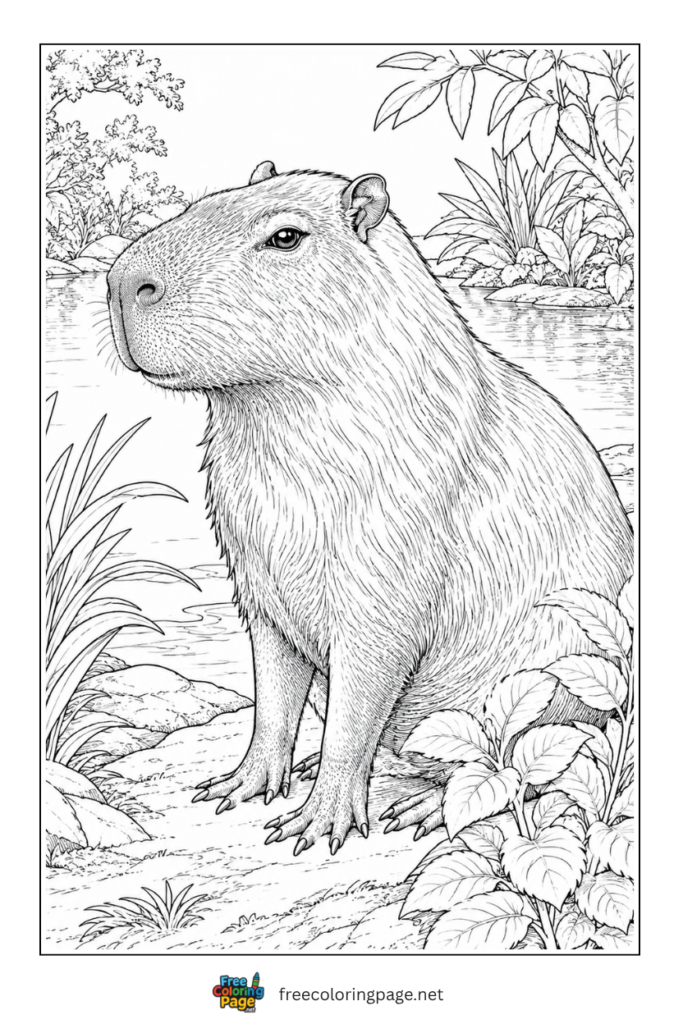 realistic capybara  coloring page for adults