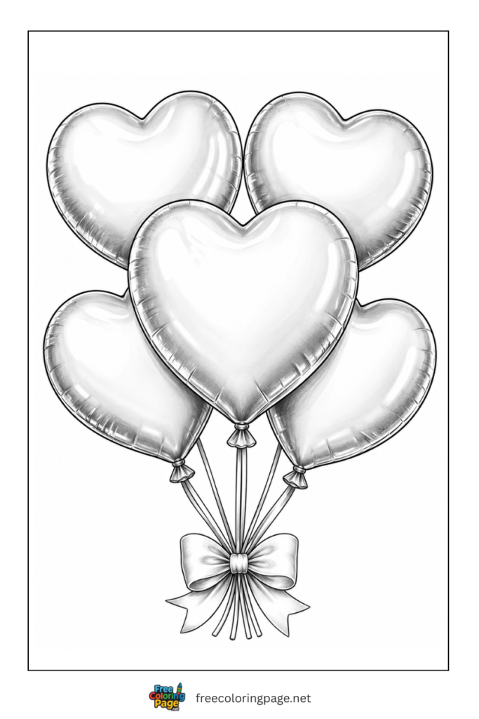 coloring page of realistic heart balloons