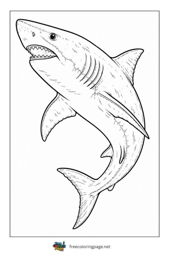 realistic shark coloring page- for adults 