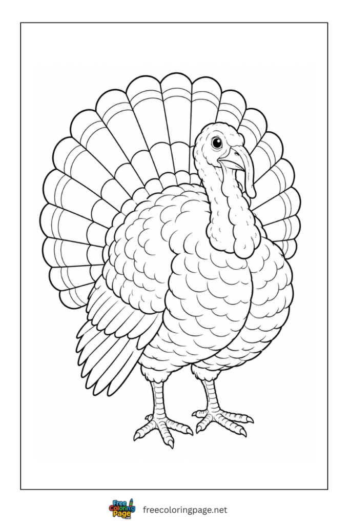 realistic turkey drawing coloring page- for adults