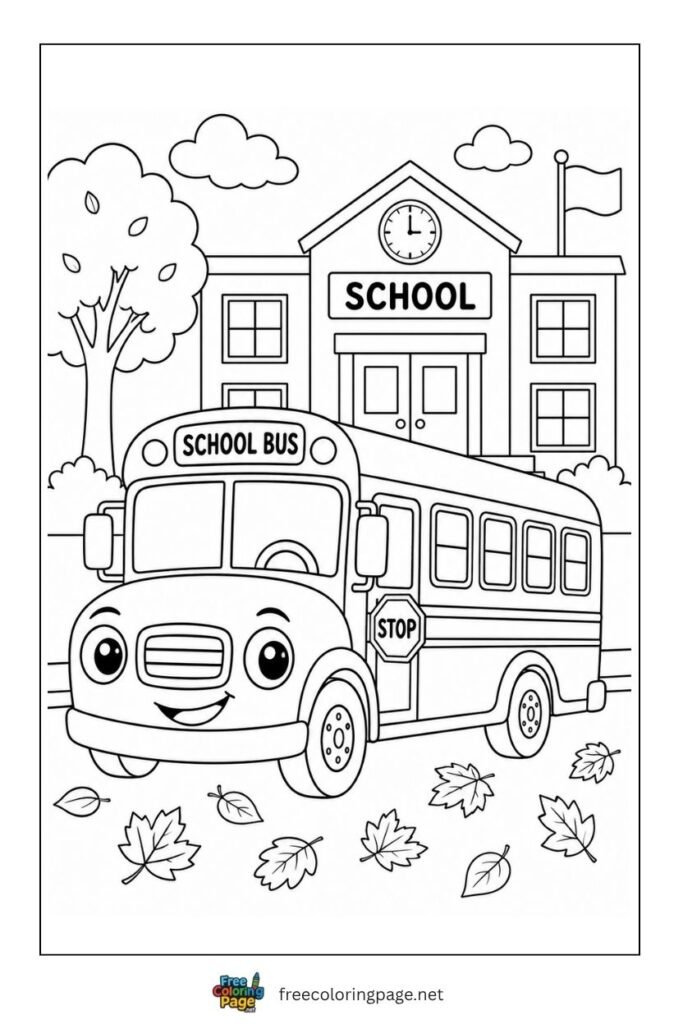 school bus coloring page- back to school for kids