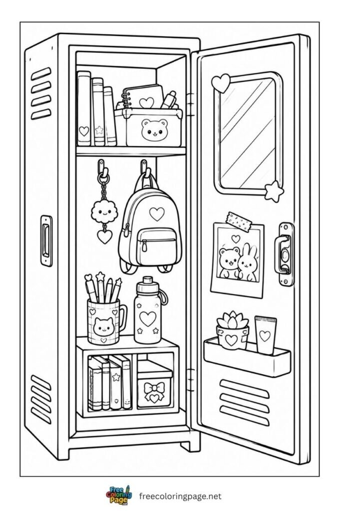 school locker open coloring page- extra fun