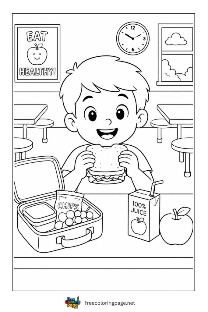 school lunchtime coloring page 