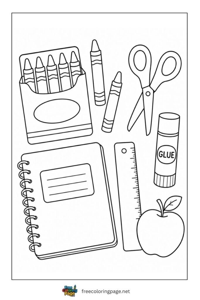 school supplies coloring pages for kids